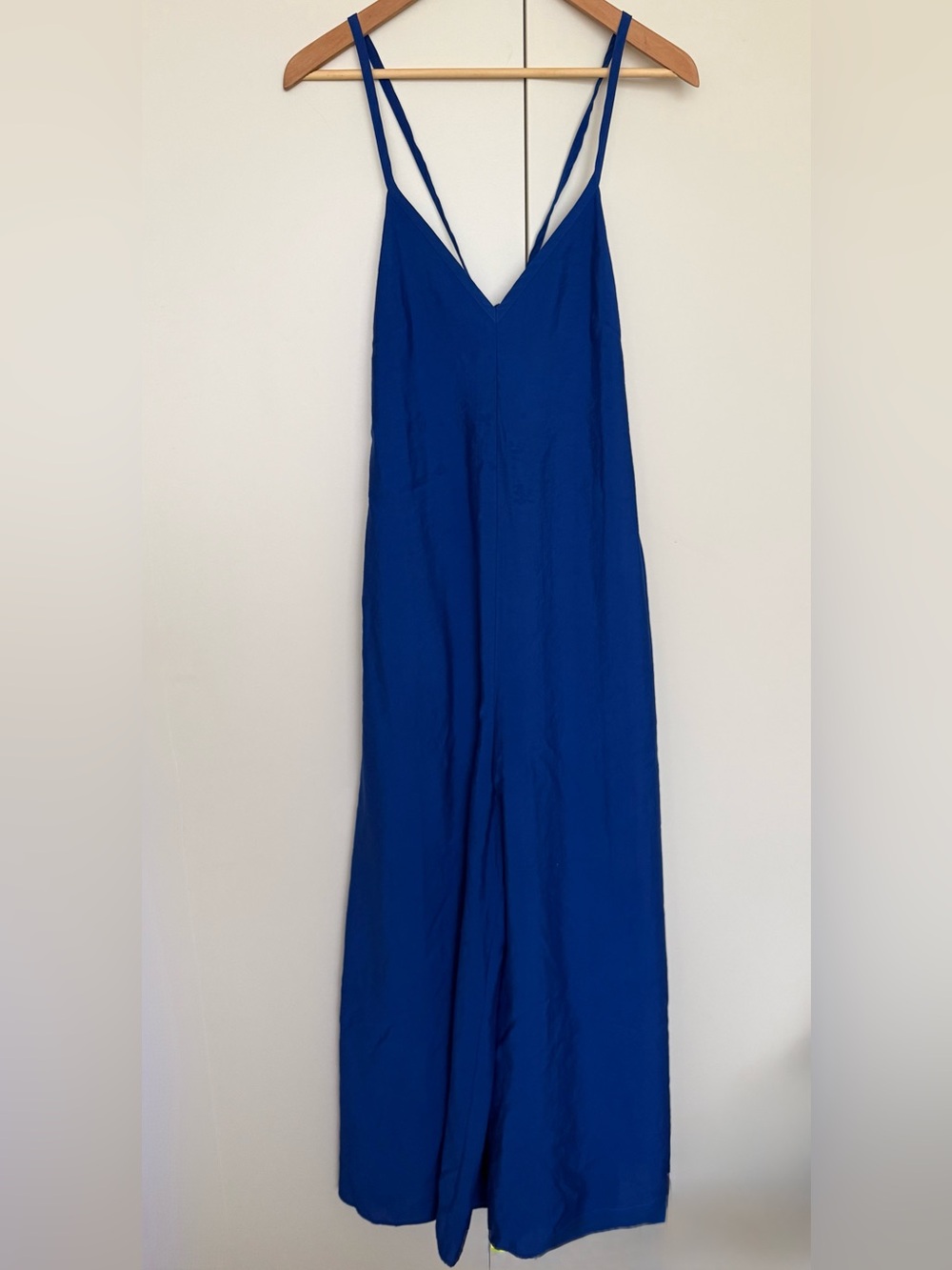 COS Cobalt Blue Flowy Strappy V-Neck Maxi WideLeg Crisscross Jumpsuit Pockets XS